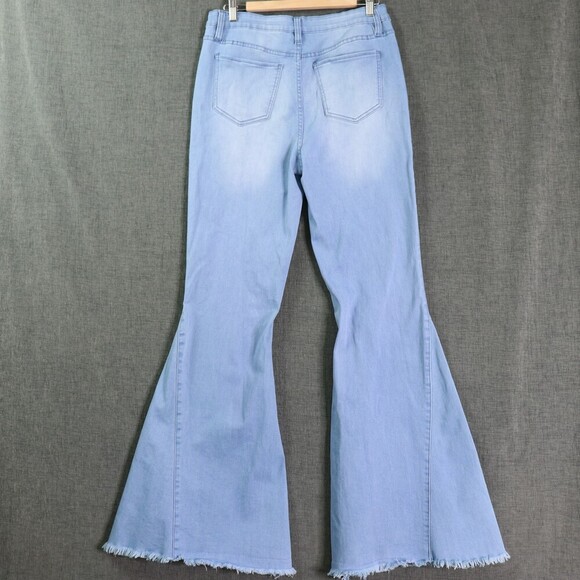 YMI GiGi Fit Flare Jeans Junior’s 13 / 31 Light Wash Wide Leg Raw Hem Retro Y2K - Picture 4 of 13